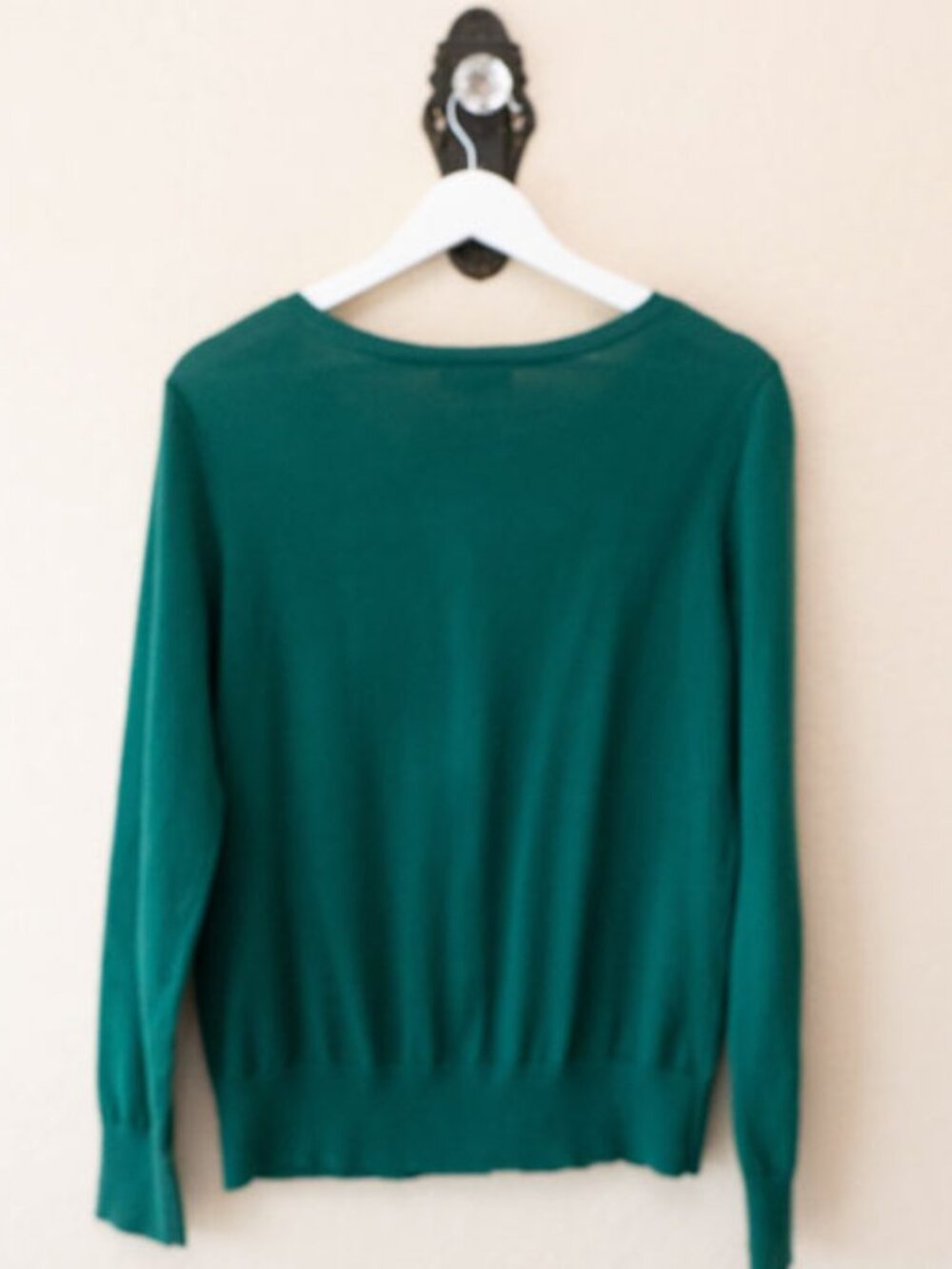 LOFT Green Cardigan M Button Front Cotton Sweater Lightweight Classic Preppy - Picture 8 of 12